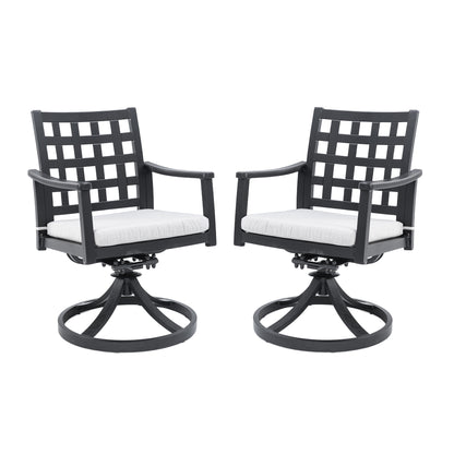 Modern Classic Outdoor Patio Cast Aluminum 2PCs Dining Swivel Rockers with Textured Ember Black Finish,Rocking-Rotating Motion,Lattice Design,Sunbrella Cushion,Weather-Resistant,Ergonomic & Stylish.