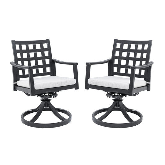 Modern Classic Outdoor Patio Cast Aluminum 2PCs Dining Swivel Rockers with Textured Ember Black Finish,Rocking-Rotating Motion,Lattice Design,Sunbrella Cushion,Weather-Resistant,Ergonomic & Stylish.