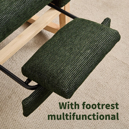 Modern Accent Rocking Chair Rocking Chair with Solid Wood Legs, Upholstered Nursery Glider Rocker, Comfy Armchair with Side Pocket, Living Room Lounge Arm Chair with High Backrest fabric