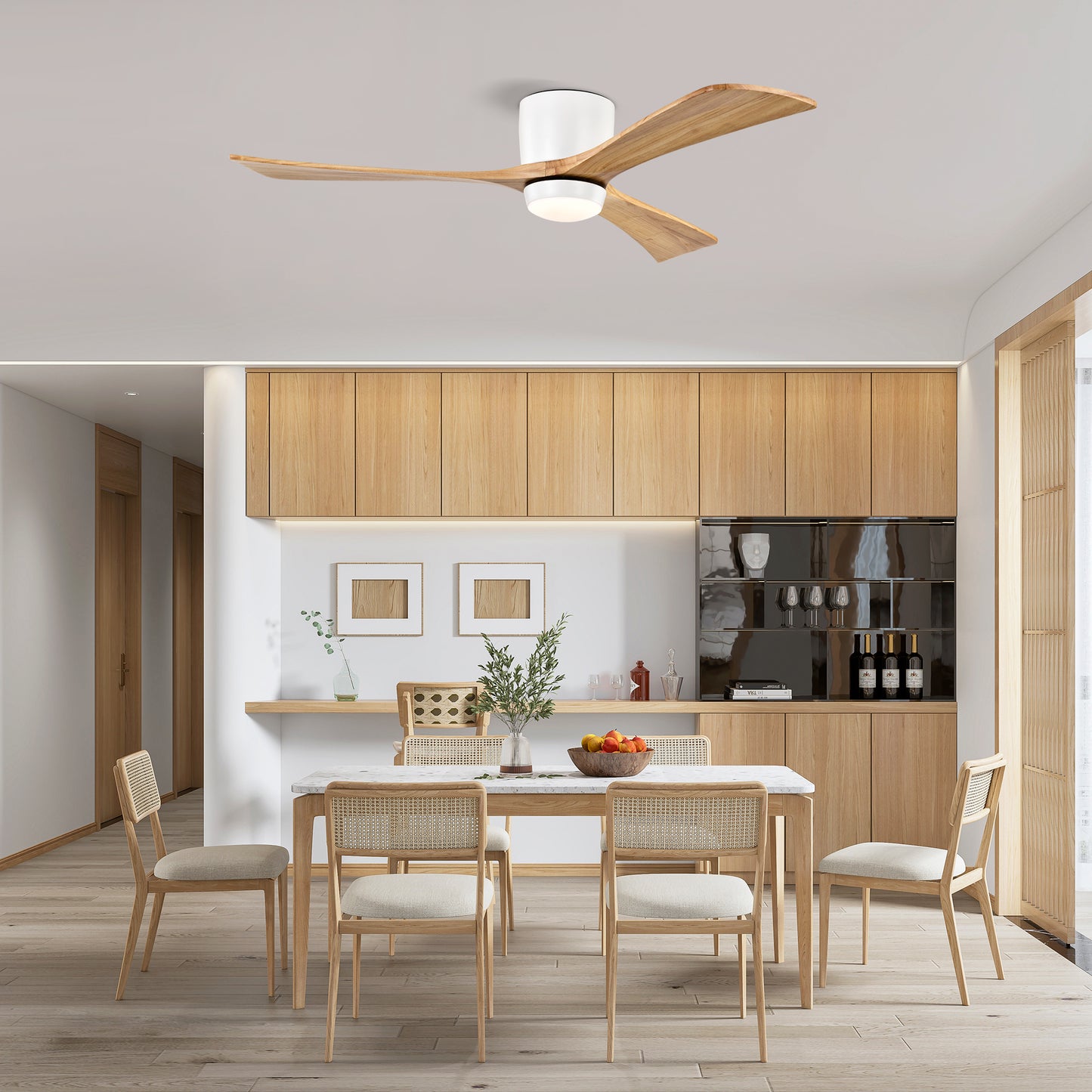 52" Ceiling Fan with Lights Remote Control,Quiet DC Motor 3 Blade Ceiling Fans 6 Speed Levels,Reversible Ceiling Fan, for Patio Living Room, Bedroom, Office,Indoor.(White +Natural)