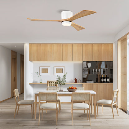 52" Ceiling Fan with Lights Remote Control,Quiet DC Motor 3 Blade Ceiling Fans 6 Speed Levels,Reversible Ceiling Fan, for Patio Living Room, Bedroom, Office,Indoor.(White +Natural)