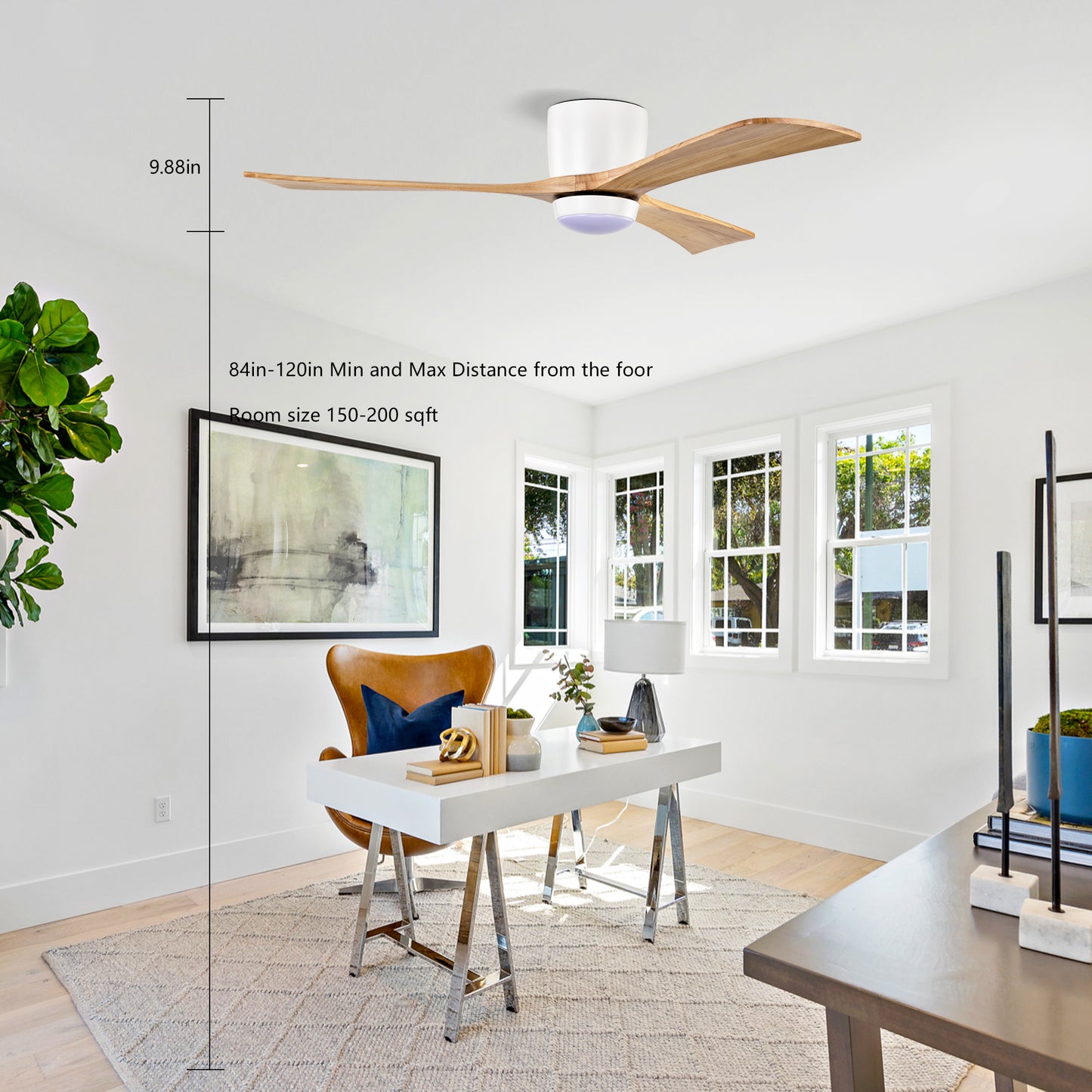 52" Ceiling Fan with Lights Remote Control,Quiet DC Motor 3 Blade Ceiling Fans 6 Speed Levels,Reversible Ceiling Fan, for Patio Living Room, Bedroom, Office,Indoor.(White +Natural)