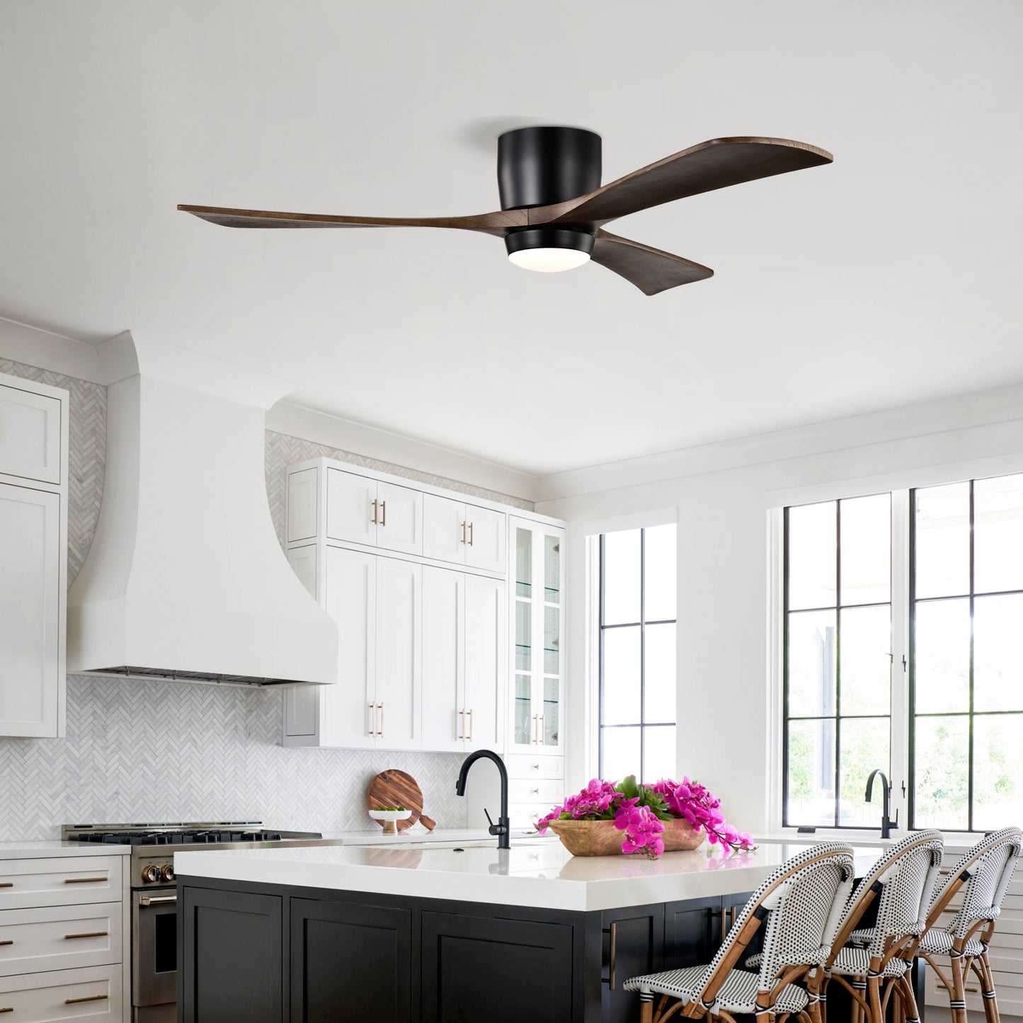 52" Ceiling Fan with Lights Remote Control,Quiet DC Motor 3 Blade Ceiling Fans 6 Speed Levels,Reversible Ceiling Fan, for Patio Living Room, Bedroom, Office,Indoor.(Matte Black +Black Walnut )