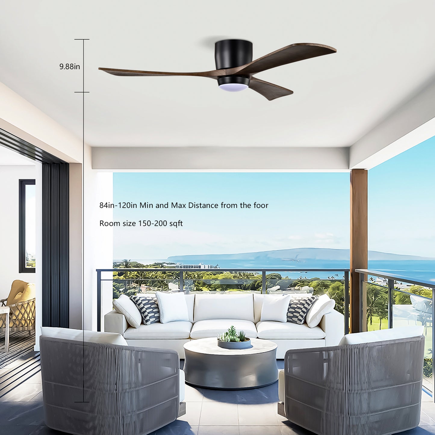 52" Ceiling Fan with Lights Remote Control,Quiet DC Motor 3 Blade Ceiling Fans 6 Speed Levels,Reversible Ceiling Fan, for Patio Living Room, Bedroom, Office,Indoor.(Matte Black +Black Walnut )