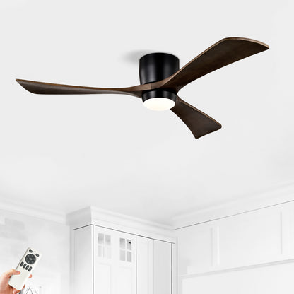 52" Ceiling Fan with Lights Remote Control,Quiet DC Motor 3 Blade Ceiling Fans 6 Speed Levels,Reversible Ceiling Fan, for Patio Living Room, Bedroom, Office,Indoor.(Matte Black +Black Walnut )