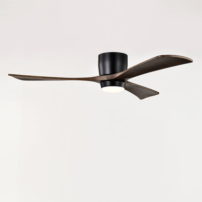 52" Ceiling Fan with Lights Remote Control,Quiet DC Motor 3 Blade Ceiling Fans 6 Speed Levels,Reversible Ceiling Fan, for Patio Living Room, Bedroom, Office,Indoor.(Matte Black +Black Walnut )