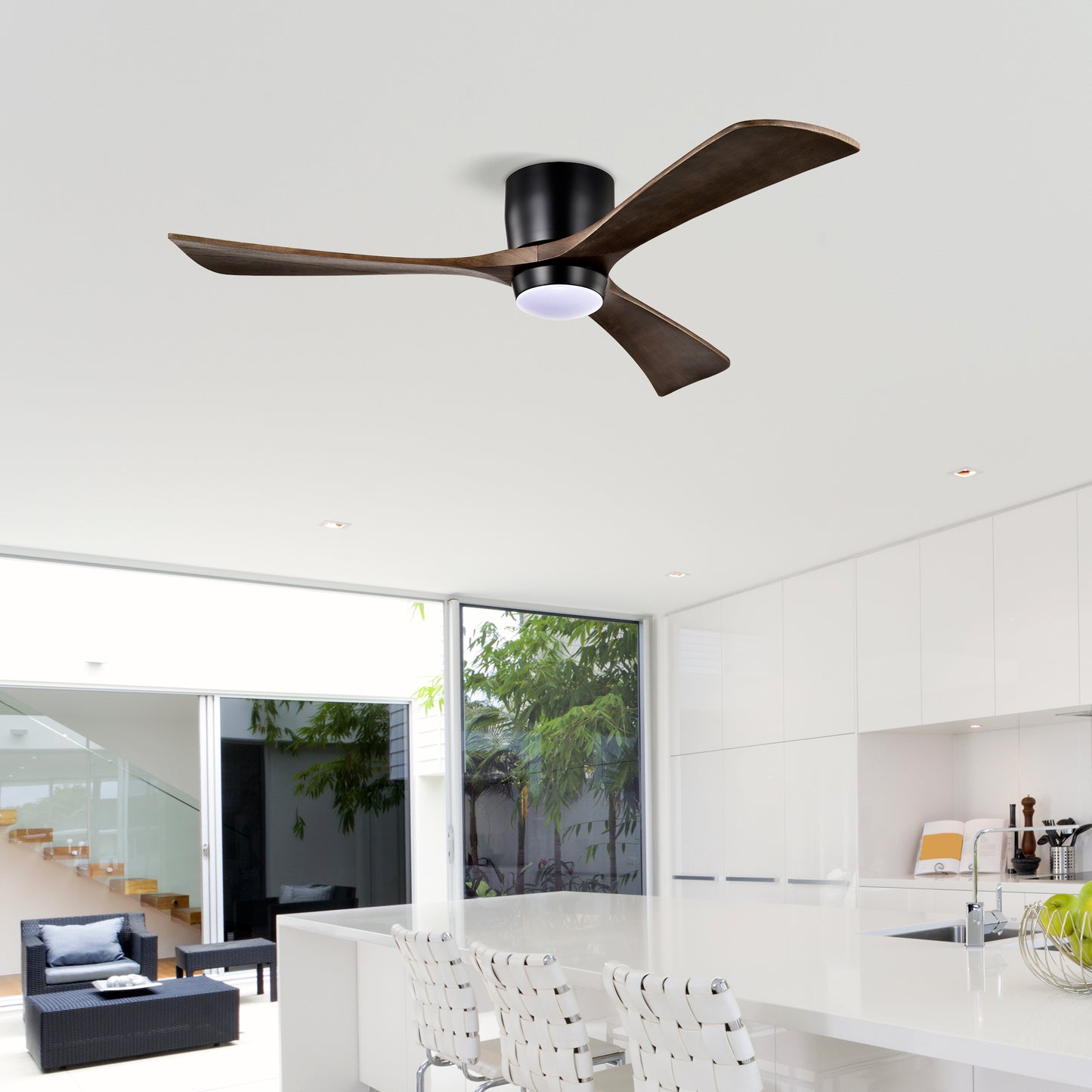 52" Ceiling Fan with Lights Remote Control,Quiet DC Motor 3 Blade Ceiling Fans 6 Speed Levels,Reversible Ceiling Fan, for Patio Living Room, Bedroom, Office,Indoor.(Matte Black +Black Walnut )
