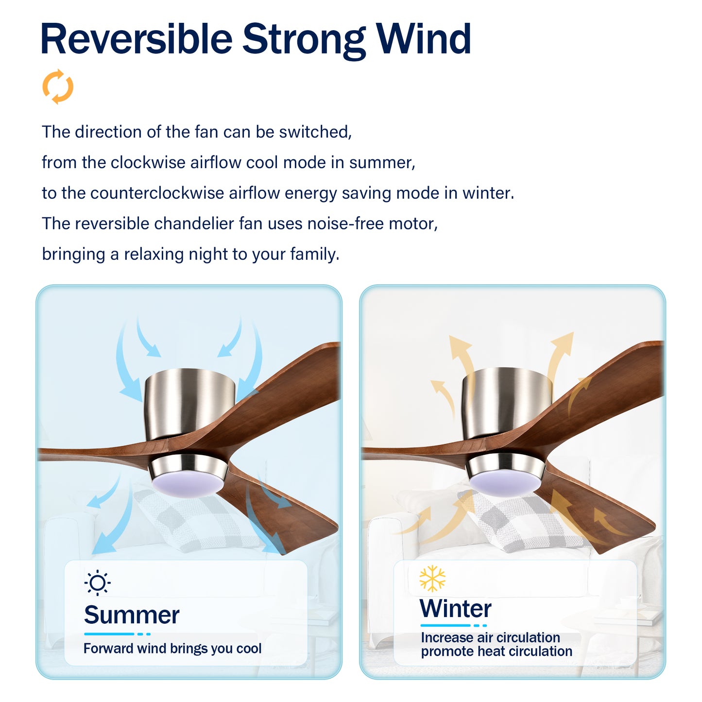 52" Ceiling Fan with Lights Remote Control,Quiet DC Motor 3 Wood Blade Ceiling Fans 6 Speed Levels,Reversible Ceiling Fan, for Patio Living Room, Bedroom, Office,Indoor.(Stain nickel + Walnut )