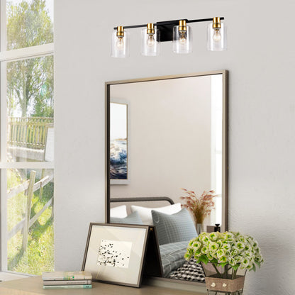 4-Light Bathroom Light Fixtures((Does Not Include Light Bulbs), Modern Vanity Lights with Glass Shade, Vintage Light Fixture Bathroom Over Mirror Wall Lights for Kitchen Dinning Room Bedroom Hallway