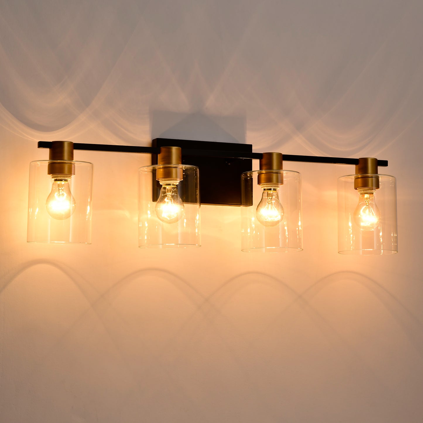 4-Light Bathroom Light Fixtures((Does Not Include Light Bulbs), Modern Vanity Lights with Glass Shade, Vintage Light Fixture Bathroom Over Mirror Wall Lights for Kitchen Dinning Room Bedroom Hallway