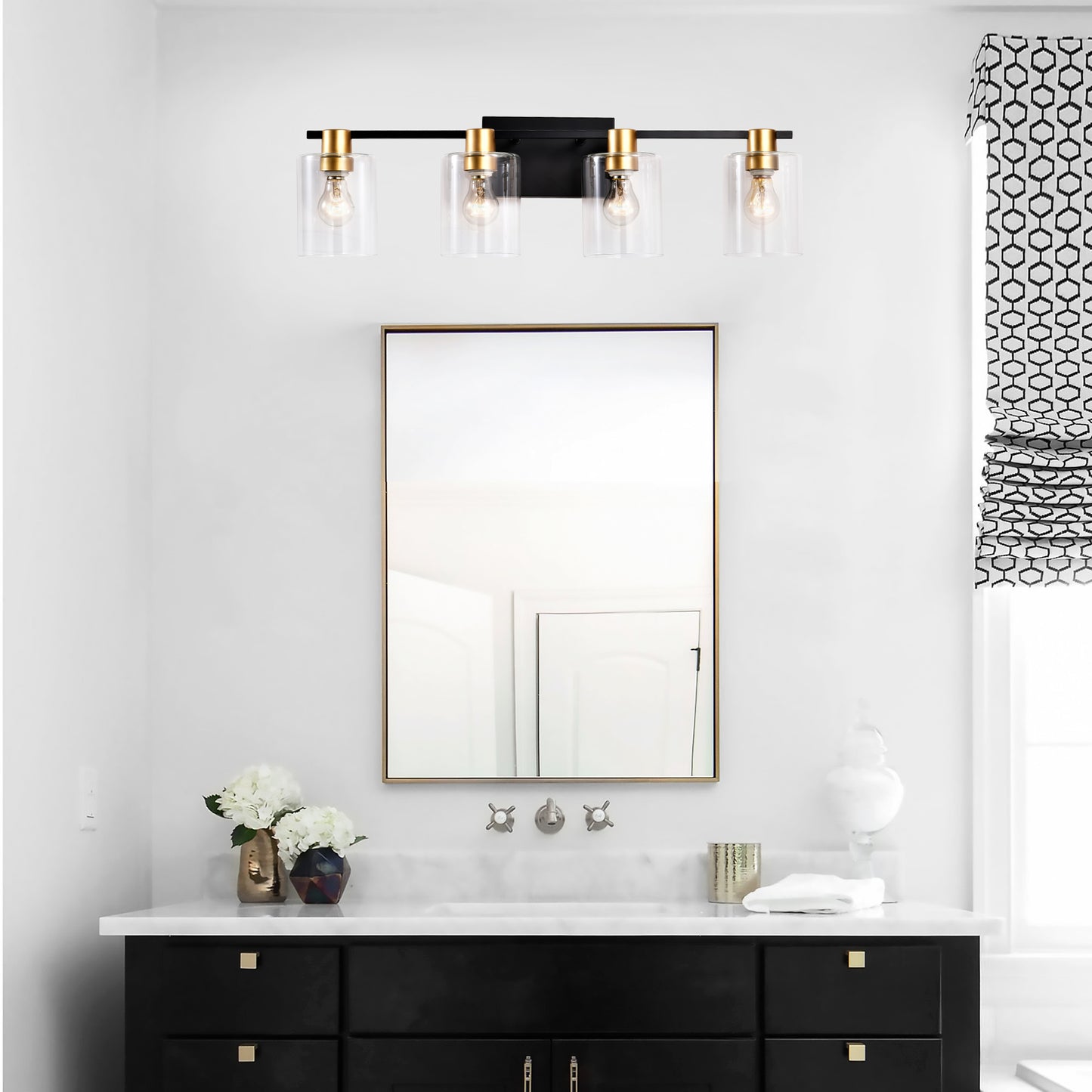4-Light Bathroom Light Fixtures((Does Not Include Light Bulbs), Modern Vanity Lights with Glass Shade, Vintage Light Fixture Bathroom Over Mirror Wall Lights for Kitchen Dinning Room Bedroom Hallway