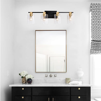4-Light Bathroom Light Fixtures((Does Not Include Light Bulbs), Modern Vanity Lights with Glass Shade, Vintage Light Fixture Bathroom Over Mirror Wall Lights for Kitchen Dinning Room Bedroom Hallway