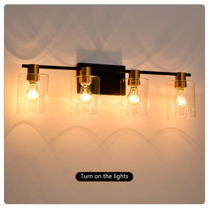 4-Light Bathroom Light Fixtures((Does Not Include Light Bulbs), Modern Vanity Lights with Glass Shade, Vintage Light Fixture Bathroom Over Mirror Wall Lights for Kitchen Dinning Room Bedroom Hallway