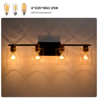 4-Light Bathroom Light Fixtures((Does Not Include Light Bulbs), Modern Vanity Lights with Glass Shade, Vintage Light Fixture Bathroom Over Mirror Wall Lights for Kitchen Dinning Room Bedroom Hallway