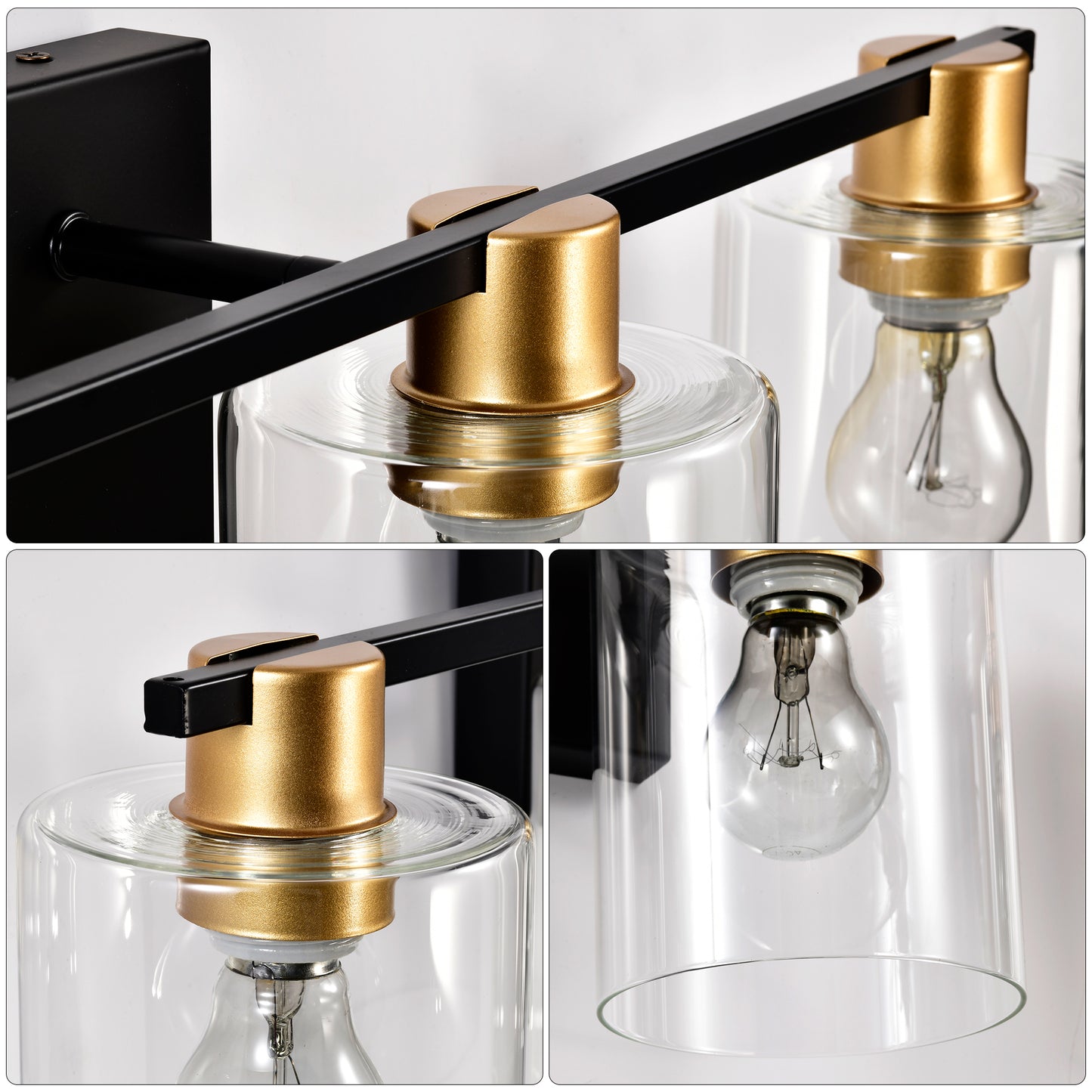 4-Light Bathroom Light Fixtures((Does Not Include Light Bulbs), Modern Vanity Lights with Glass Shade, Vintage Light Fixture Bathroom Over Mirror Wall Lights for Kitchen Dinning Room Bedroom Hallway