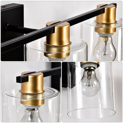 4-Light Bathroom Light Fixtures((Does Not Include Light Bulbs), Modern Vanity Lights with Glass Shade, Vintage Light Fixture Bathroom Over Mirror Wall Lights for Kitchen Dinning Room Bedroom Hallway