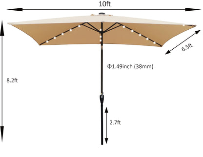 10 x 6.5t Rectangular Patio Solar LED Lighted Outdoor Market Umbrellas with Crank and Push Button Tilt for Garden Shade Swimming Poo