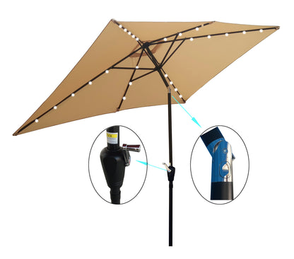 10 x 6.5t Rectangular Patio Solar LED Lighted Outdoor Market Umbrellas with Crank and Push Button Tilt for Garden Shade Swimming Poo