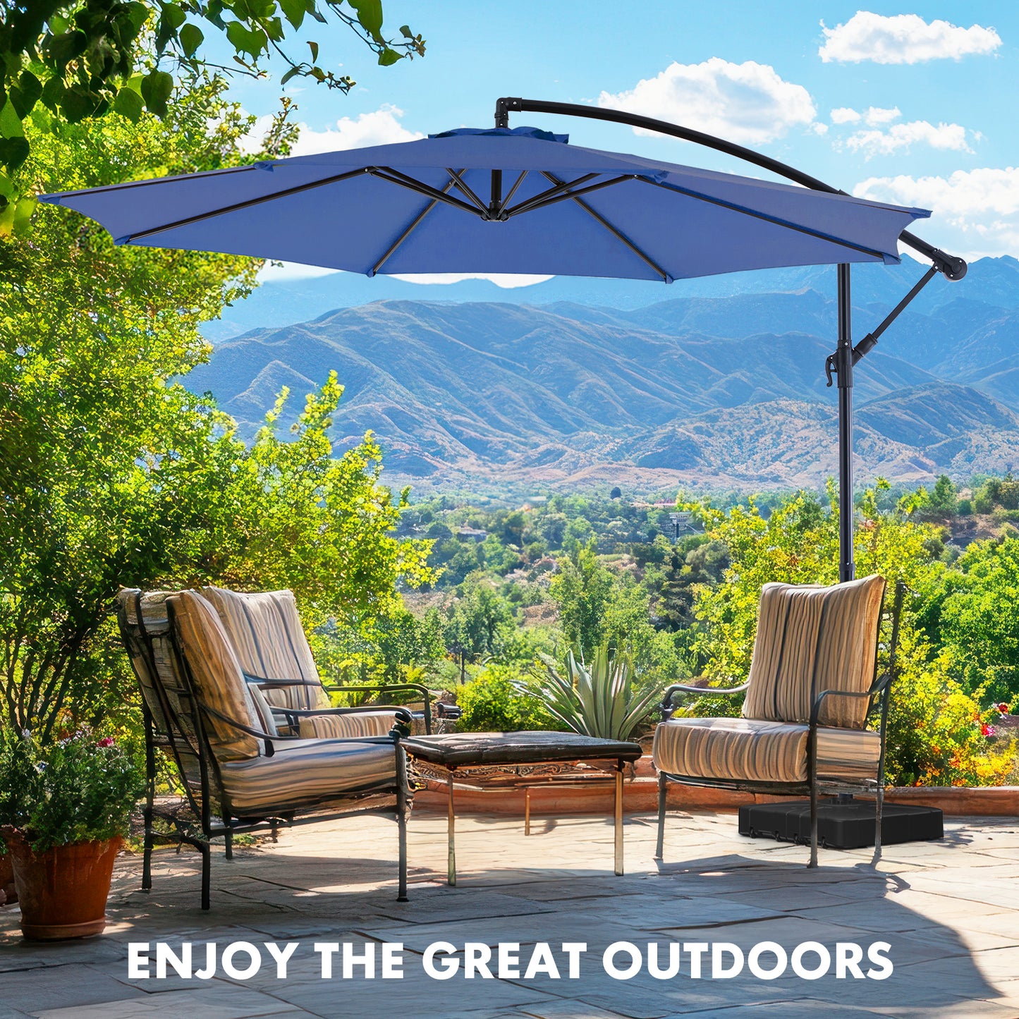 9.8FT Offset Patio Umbrella Hanging Cantilever Umbrella Outdoor Sun Shade with Easy Tilt Adjustment, 8 Ribs, UV Protection for Backyard, Lawn, Garden and Pool