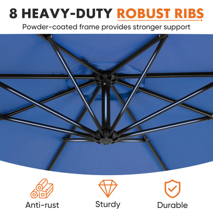 9.8FT Offset Patio Umbrella Hanging Cantilever Umbrella Outdoor Sun Shade with Easy Tilt Adjustment, 8 Ribs, UV Protection for Backyard, Lawn, Garden and Pool