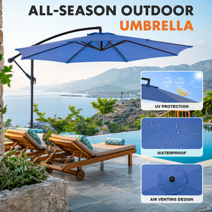9.8FT Offset Patio Umbrella Hanging Cantilever Umbrella Outdoor Sun Shade with Easy Tilt Adjustment, 8 Ribs, UV Protection for Backyard, Lawn, Garden and Pool