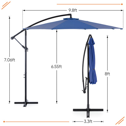 9.8FT Offset Patio Umbrella Hanging Cantilever Umbrella Outdoor Sun Shade with Easy Tilt Adjustment, 8 Ribs, UV Protection for Backyard, Lawn, Garden and Pool