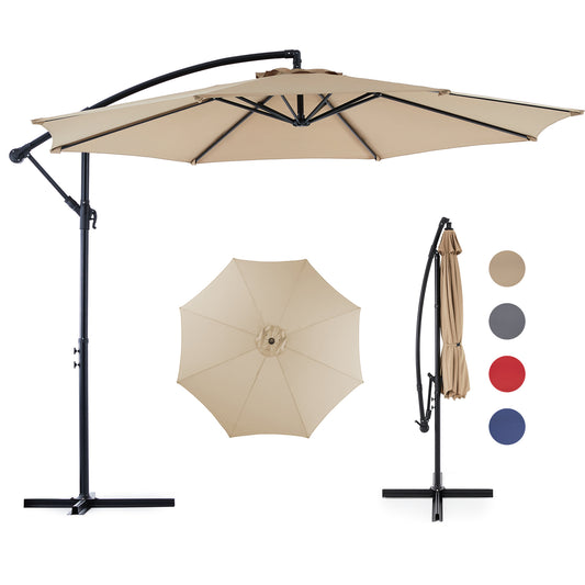 9.8FT Offset Patio Umbrella Hanging Cantilever Umbrella Outdoor Sun Shade with Easy Tilt Adjustment, 8 Ribs, UV Protection for Backyard, Lawn, Garden and Pool