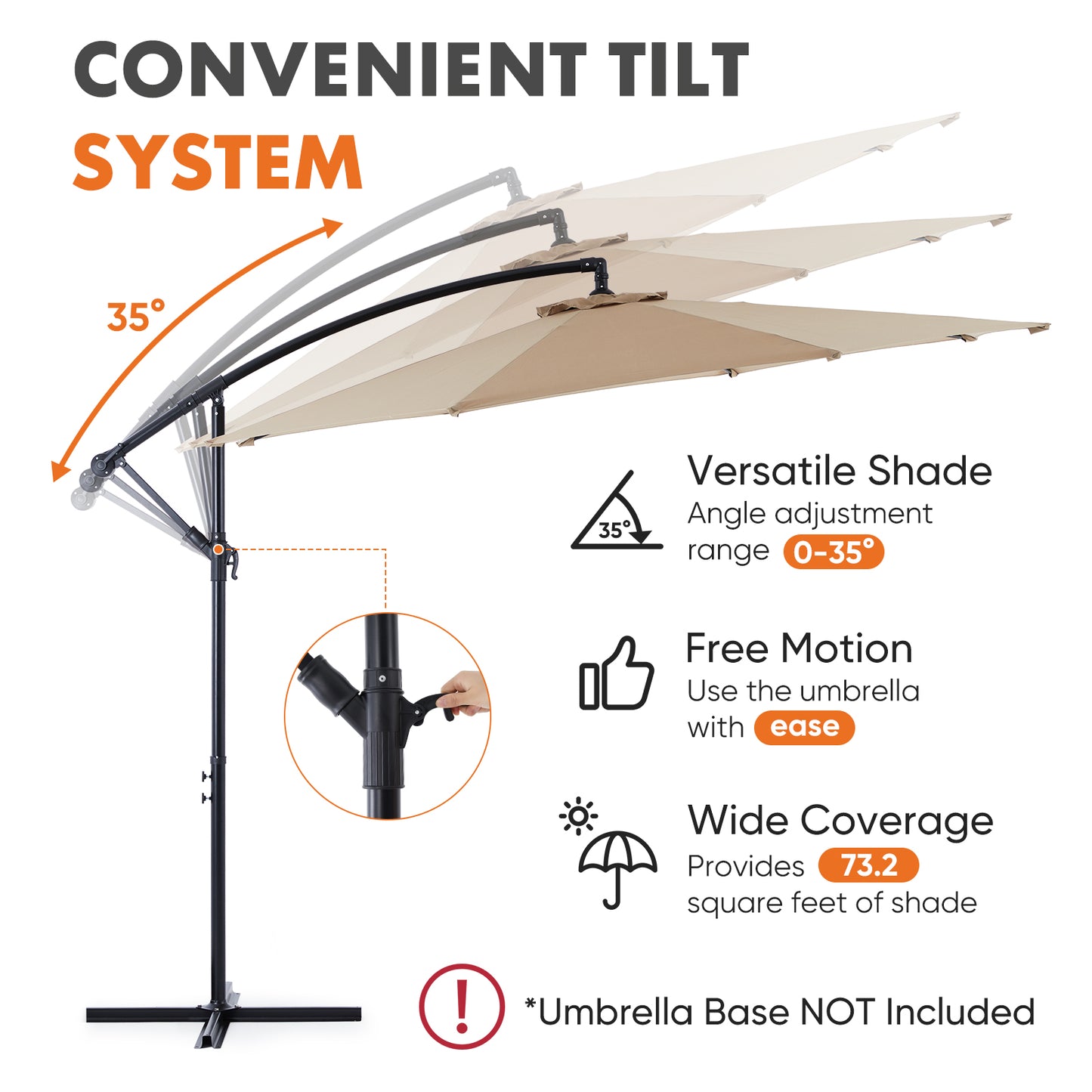9.8FT Offset Patio Umbrella Hanging Cantilever Umbrella Outdoor Sun Shade with Easy Tilt Adjustment, 8 Ribs, UV Protection for Backyard, Lawn, Garden and Pool