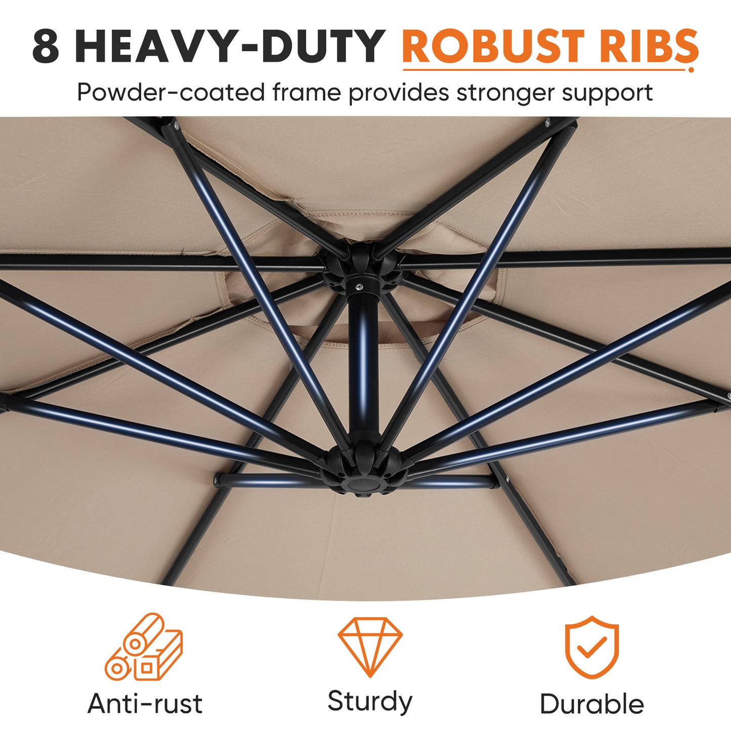 9.8FT Offset Patio Umbrella Hanging Cantilever Umbrella Outdoor Sun Shade with Easy Tilt Adjustment, 8 Ribs, UV Protection for Backyard, Lawn, Garden and Pool