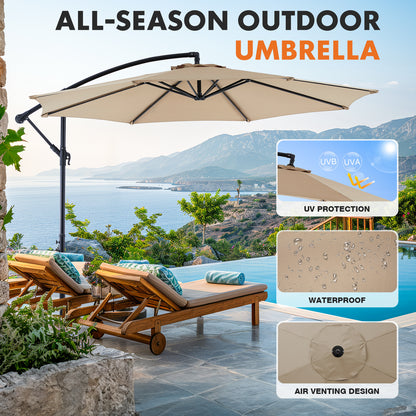 9.8FT Offset Patio Umbrella Hanging Cantilever Umbrella Outdoor Sun Shade with Easy Tilt Adjustment, 8 Ribs, UV Protection for Backyard, Lawn, Garden and Pool