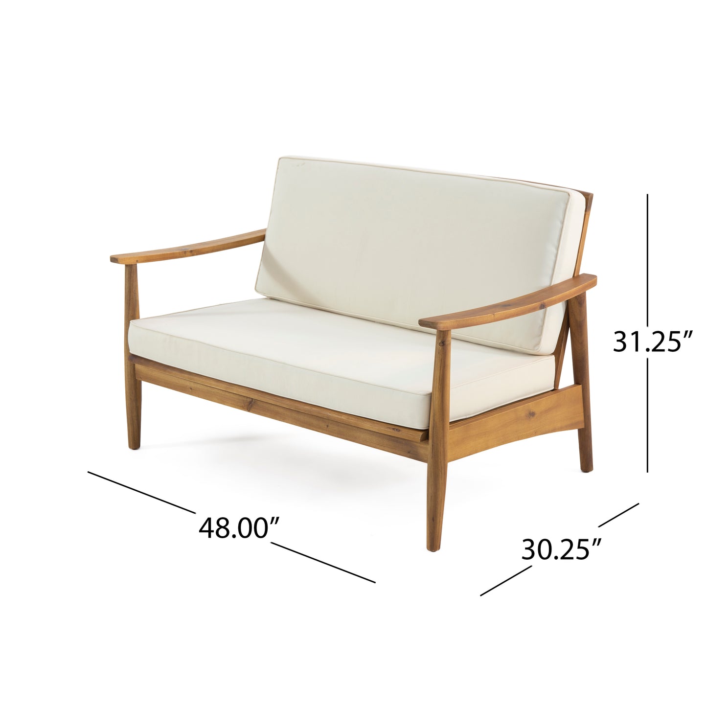 Patio Loveseat and Coffee Table Set, Patio Furniture Set with Cushion, Acacia Wood Frame Conversation Set for Garden, Backyard, Porch and Poolside, Minimalistic Style