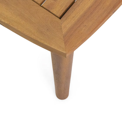 Patio Loveseat and Coffee Table Set, Patio Furniture Set with Cushion, Acacia Wood Frame Conversation Set for Garden, Backyard, Porch and Poolside, Minimalistic Style