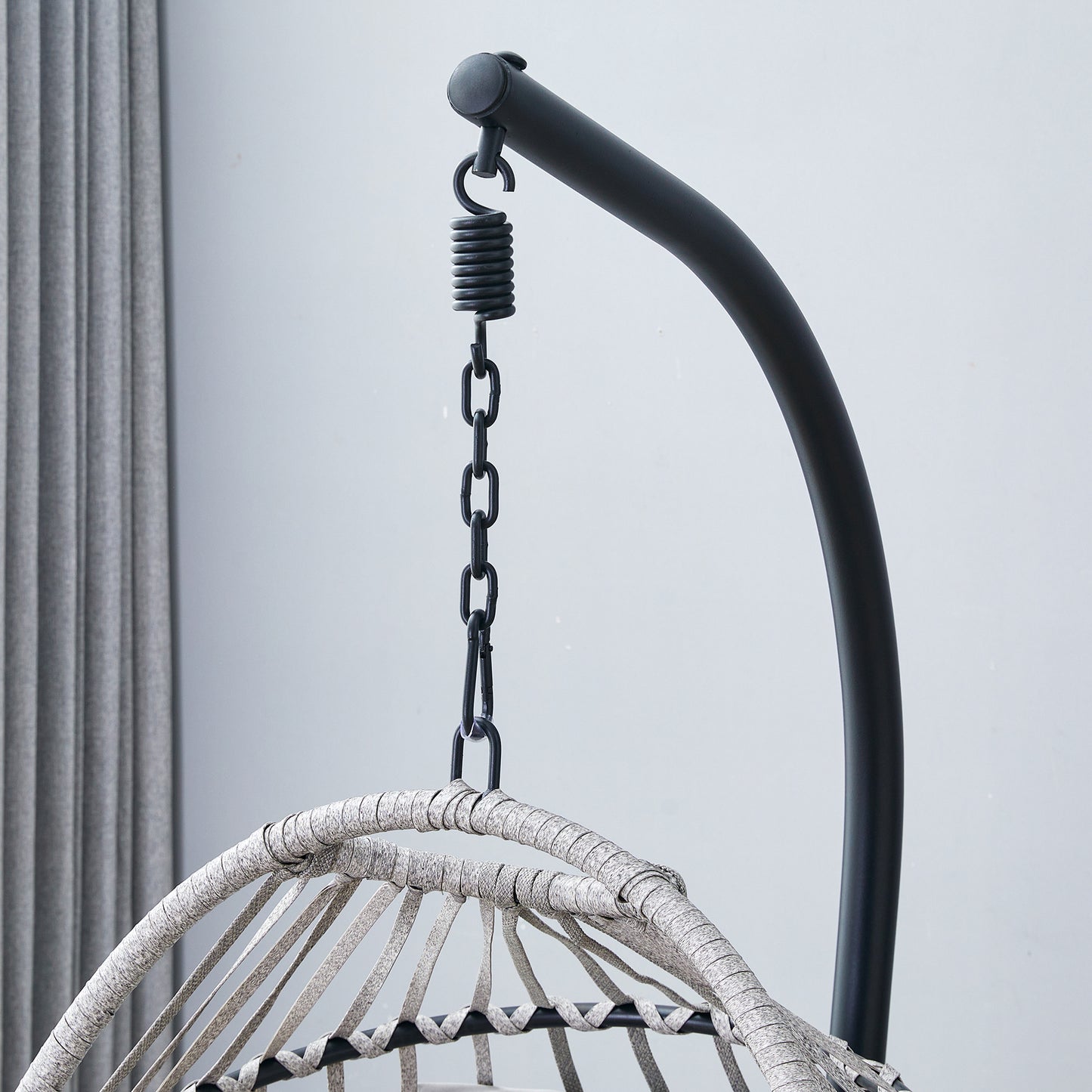 GRHeavy-Duty Iron Hanging Chair with Wicker Weave – Single Person Swing for Indoor/Outdoor (Gray)