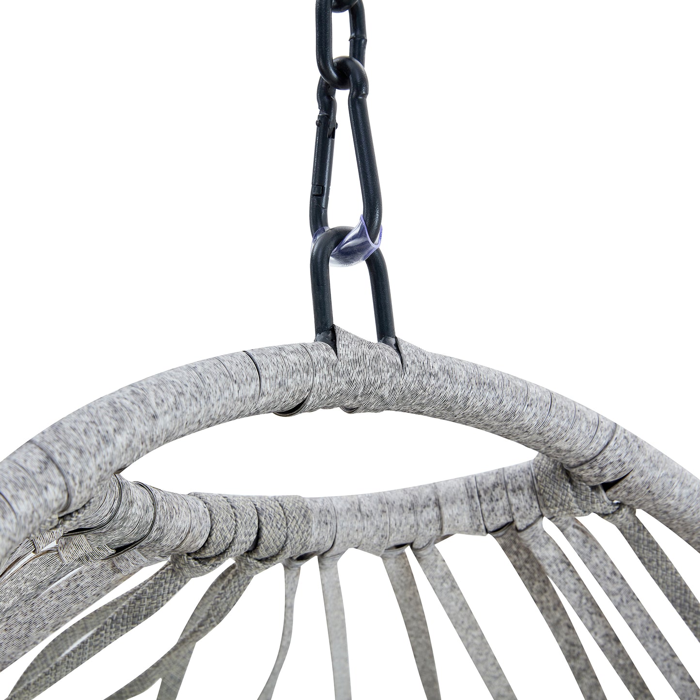 GRHeavy-Duty Iron Hanging Chair with Wicker Weave – Single Person Swing for Indoor/Outdoor (Gray)
