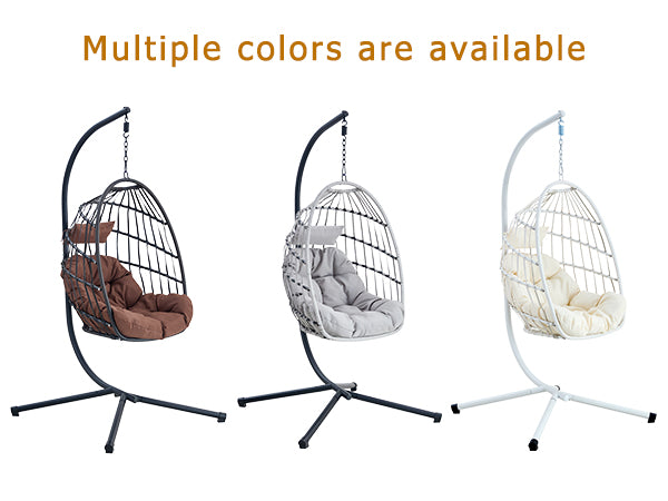 GRHeavy-Duty Iron Hanging Chair with Wicker Weave – Single Person Swing for Indoor/Outdoor (Gray)