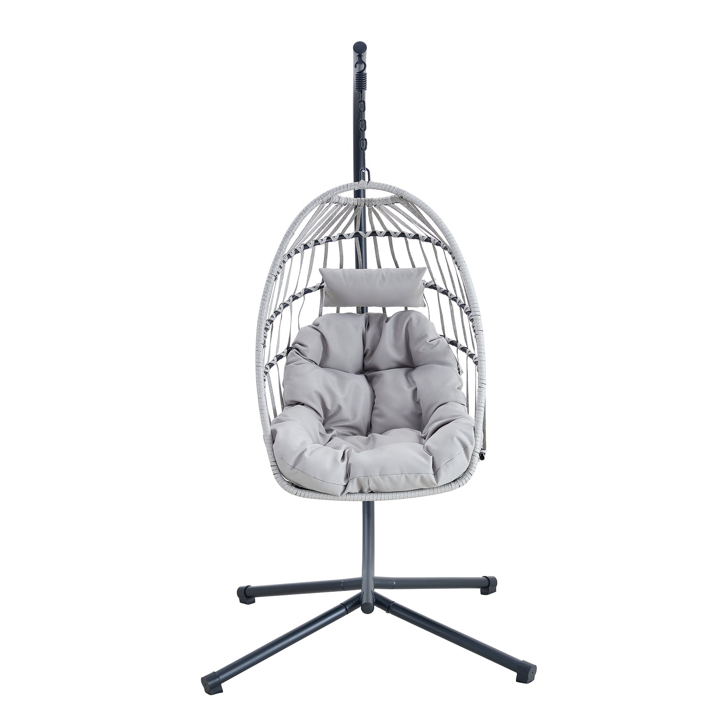 GRHeavy-Duty Iron Hanging Chair with Wicker Weave – Single Person Swing for Indoor/Outdoor (Gray)