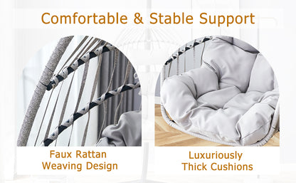 GRHeavy-Duty Iron Hanging Chair with Wicker Weave – Single Person Swing for Indoor/Outdoor (Gray)