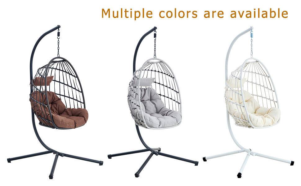 GRHeavy-Duty Iron Hanging Chair with Wicker Weave – Single Person Swing for Indoor/Outdoor (Gray)