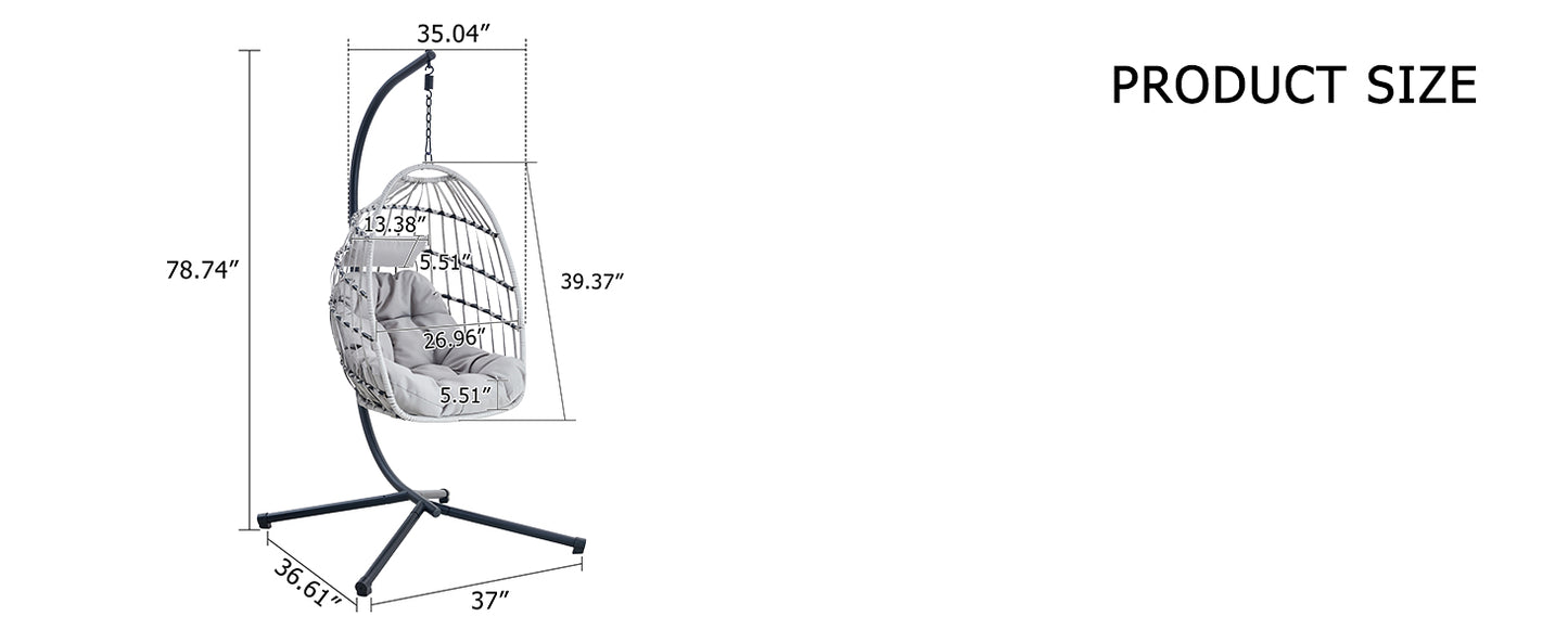 GRHeavy-Duty Iron Hanging Chair with Wicker Weave – Single Person Swing for Indoor/Outdoor (Gray)