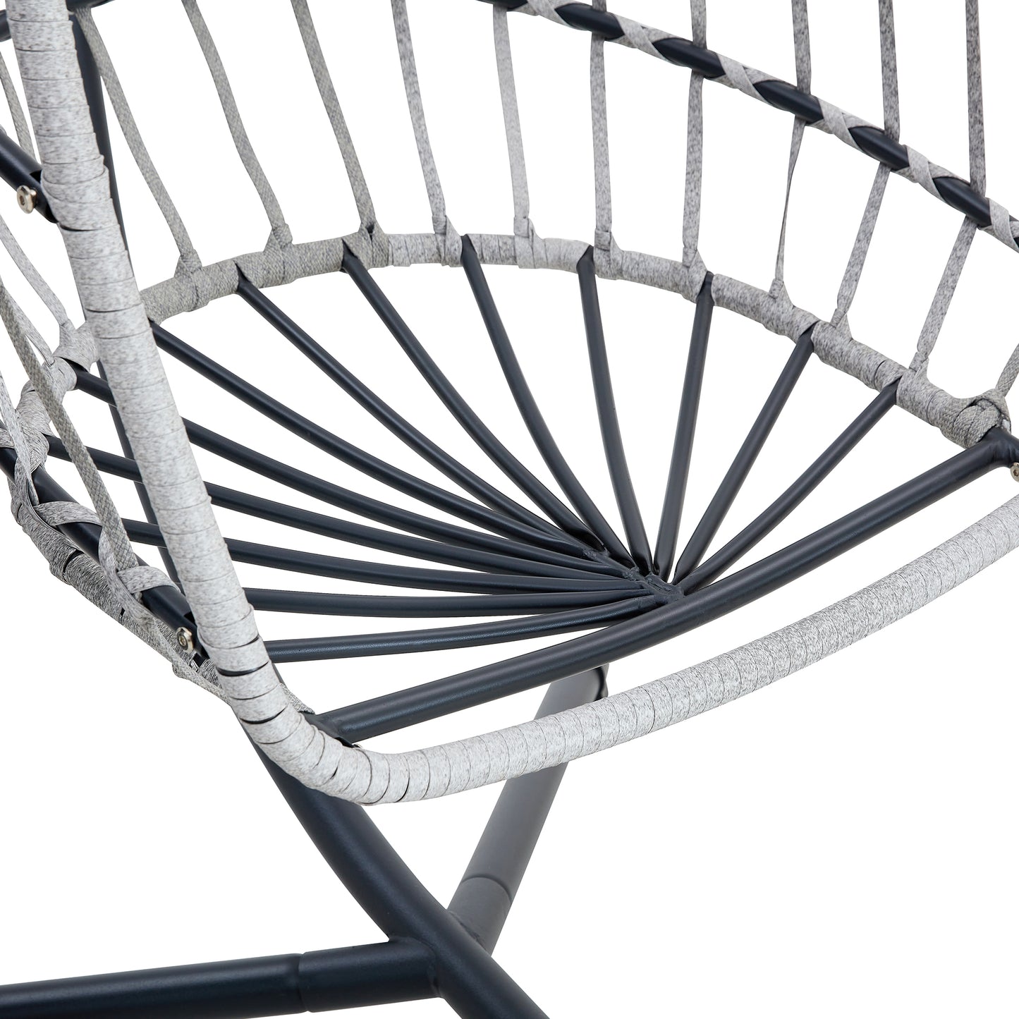 GRHeavy-Duty Iron Hanging Chair with Wicker Weave – Single Person Swing for Indoor/Outdoor (Gray)