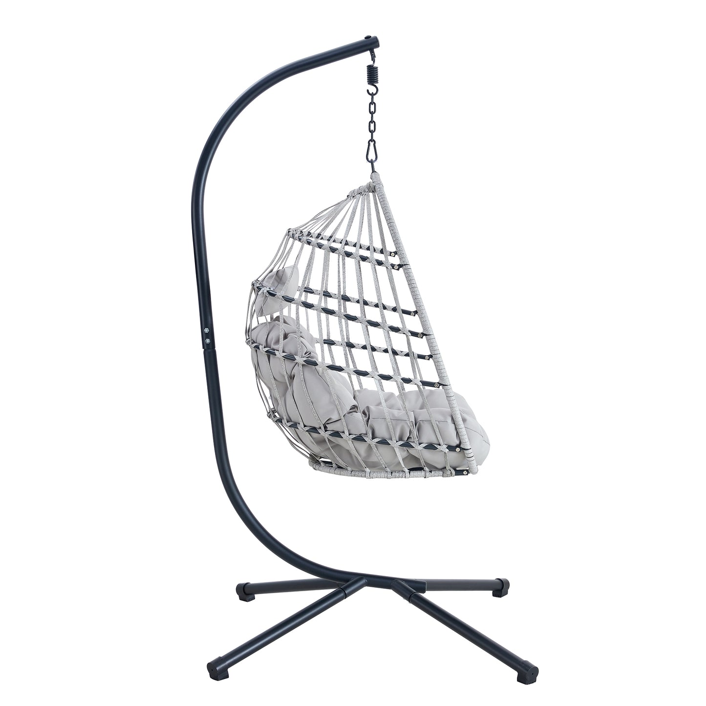 GRHeavy-Duty Iron Hanging Chair with Wicker Weave – Single Person Swing for Indoor/Outdoor (Gray)