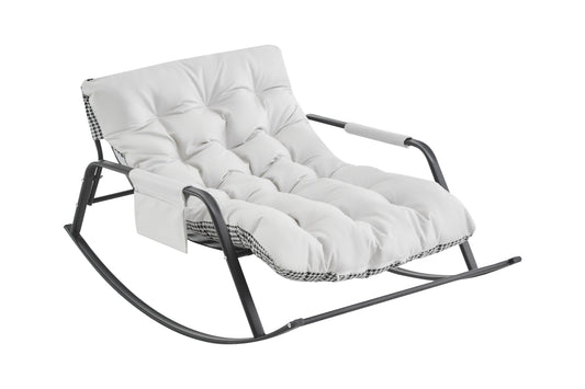 Rocking Chair with Extra-Wide Technical leather Upholstered Gliding Chair Boucle Reclining Chair, Modern Accent Chair for Living Room Nursery Bedroom -white