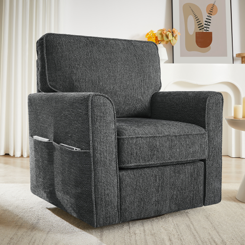 360° Swivel Chair Accent Barrel Armchair Swivel Sofa Chair with Side Pockets for Living Room, Bedroom, Office and Hotel, Grey