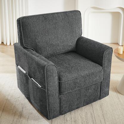 360° Swivel Chair Accent Barrel Armchair Swivel Sofa Chair with Side Pockets for Living Room, Bedroom, Office and Hotel, Grey