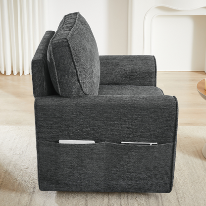 360° Swivel Chair Accent Barrel Armchair Swivel Sofa Chair with Side Pockets for Living Room, Bedroom, Office and Hotel, Grey