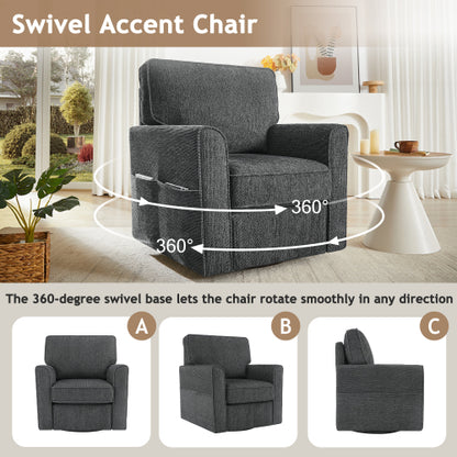 360° Swivel Chair Accent Barrel Armchair Swivel Sofa Chair with Side Pockets for Living Room, Bedroom, Office and Hotel, Grey