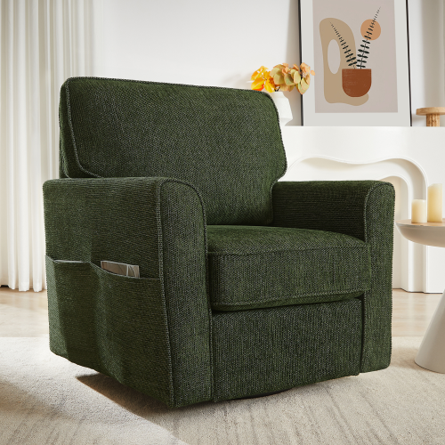 360° Swivel Chair Accent Barrel Armchair Swivel Sofa Chair with Side Pockets for Living Room, Bedroom, Office and Hotel, Green