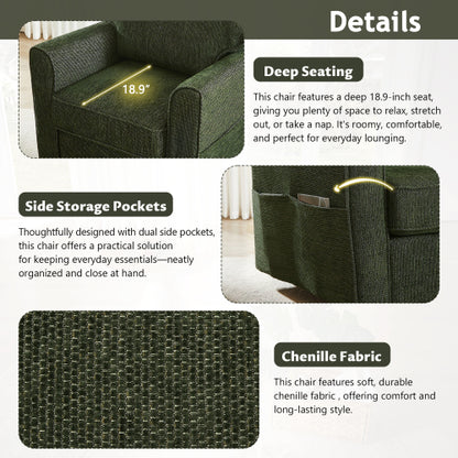 360° Swivel Chair Accent Barrel Armchair Swivel Sofa Chair with Side Pockets for Living Room, Bedroom, Office and Hotel, Green