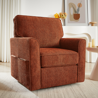 360° Swivel Chair Accent Barrel Armchair Swivel Sofa Chair with Side Pockets for Living Room, Bedroom, Office and Hotel, Red