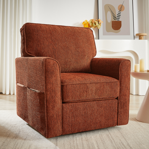 360° Swivel Chair Accent Barrel Armchair Swivel Sofa Chair with Side Pockets for Living Room, Bedroom, Office and Hotel, Red